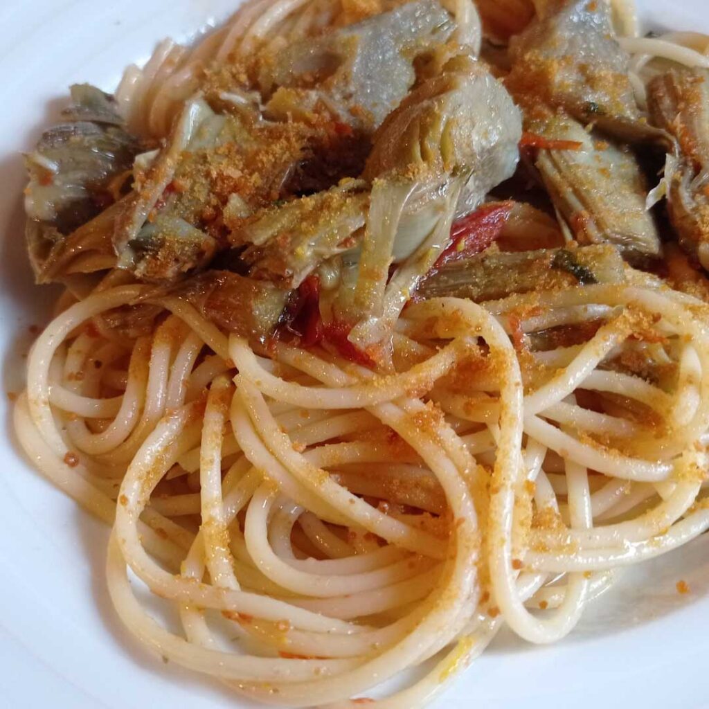 Spaghetti carciofi e bottarga